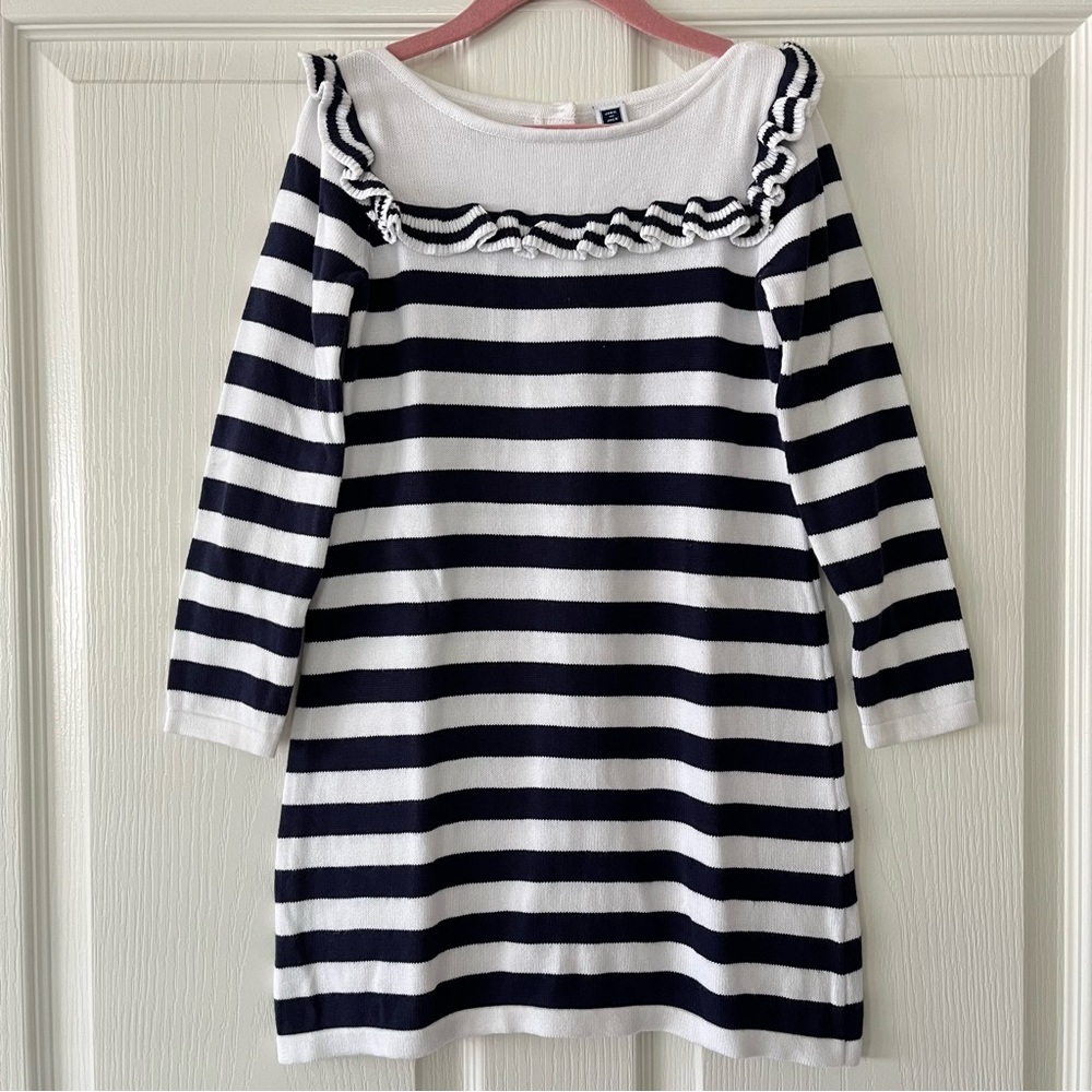 Janie and Jack Nautical Striped Sweater Dress - Blue and White - Size 6